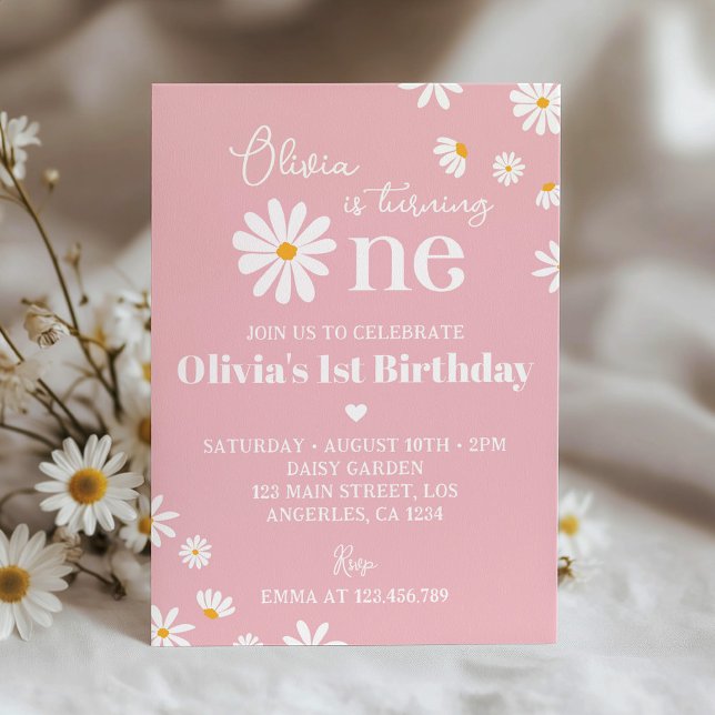 Invitación de primer cumpleaños de Rubor Pink Dais (Subido por el creador)