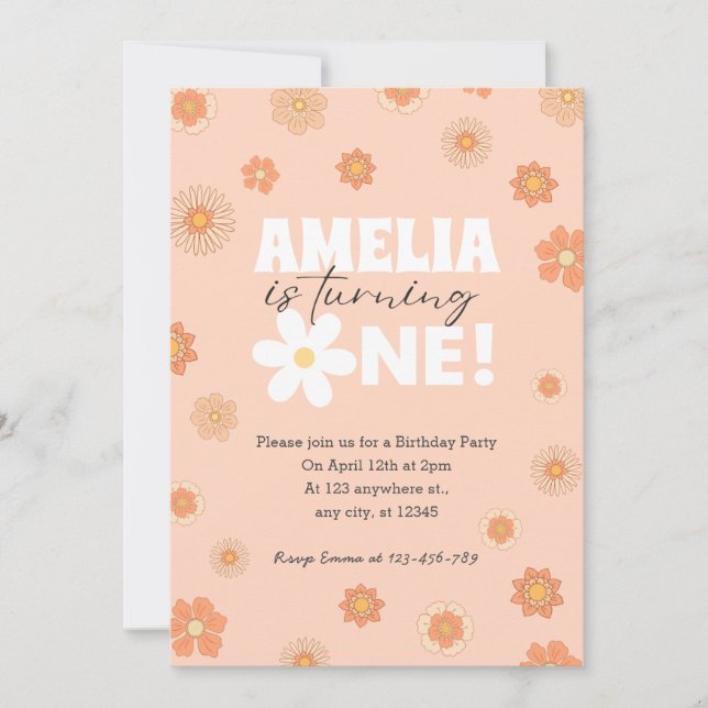 Invitación de primer cumpleaños de Rubor Pink Dais (Anverso)