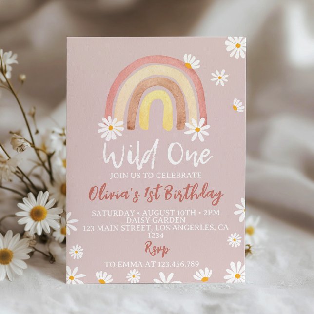 Invitación de primer cumpleaños de Rubor Pink Wild (Subido por el creador)