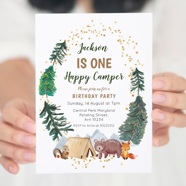 Invitación de primer cumpleaños de Rustic Watercol (Subido por el creador)