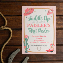 Invitación de primer cumpleaños de Saddle Up Girly