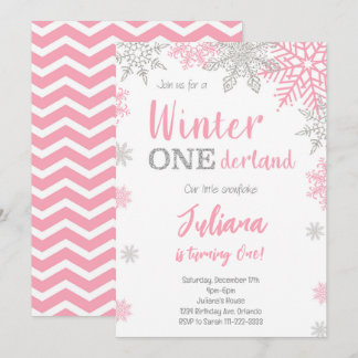 Invitación de primer cumpleaños de Silver Pink Win