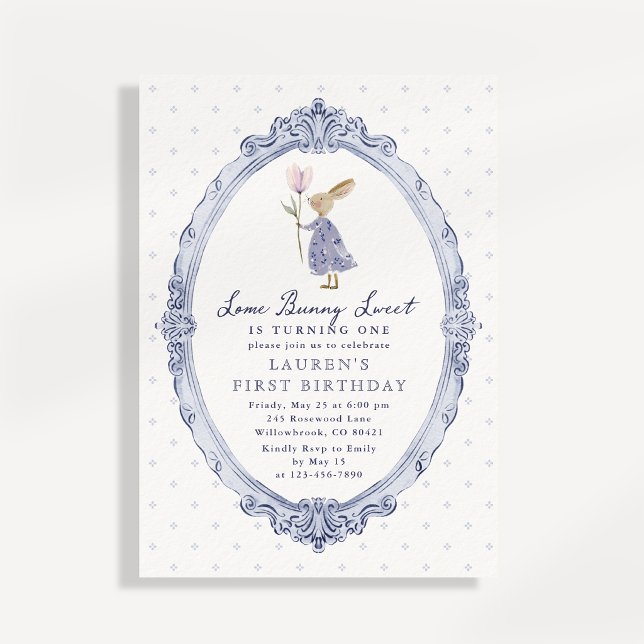 Invitación de primer cumpleaños de Some Bunny azul (Subido por el creador)