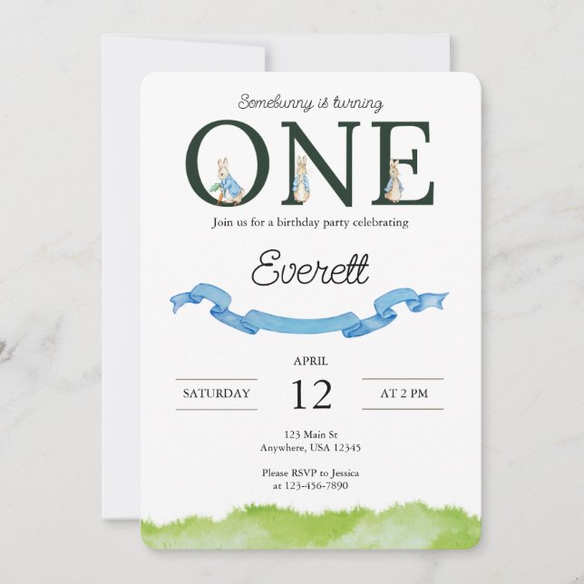 Invitación de primer cumpleaños de Somebunny (Anverso)