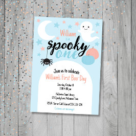 Invitación de primer cumpleaños de Spooky One Blue