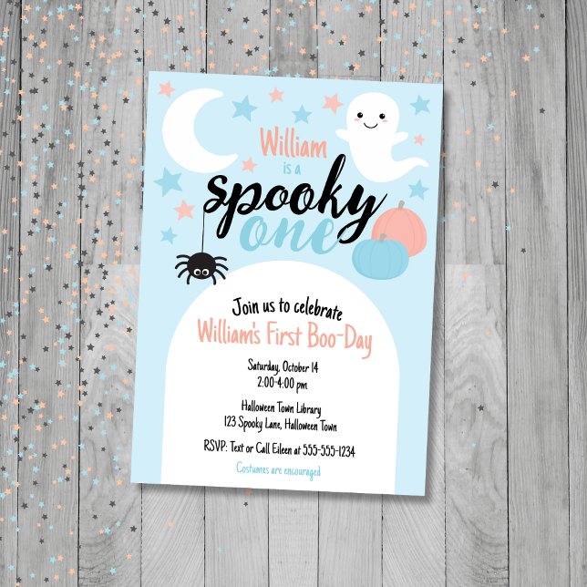 Invitación de primer cumpleaños de Spooky One Blue (Spooky One First Birthday Invitation)
