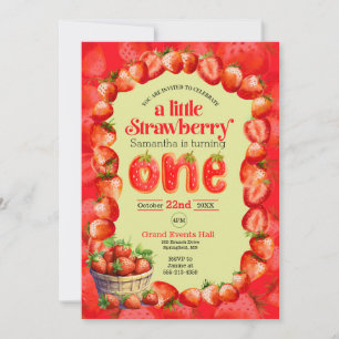 Invitación de primer cumpleaños de Strawberry