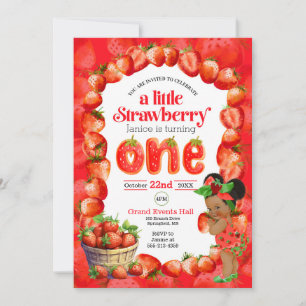 Invitación de primer cumpleaños de Strawberry