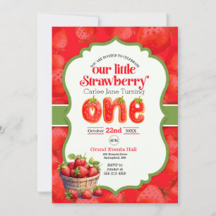 Invitación de primer cumpleaños de Strawberry