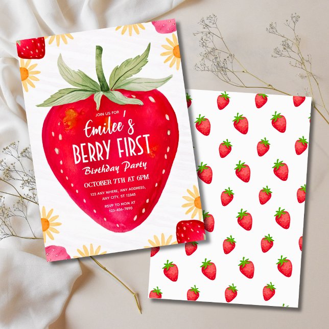 Invitación de primer cumpleaños de Strawberry & Da (Strawberry & Daisy Berry First Birthday Invitation
)
