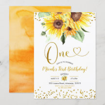 Invitación de primer cumpleaños de Sunflower