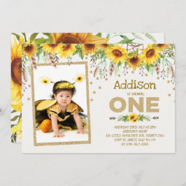 Invitación de primer cumpleaños de Sunflower Bumbl