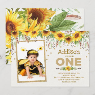 Invitación de primer cumpleaños de Sunflower Bumbl