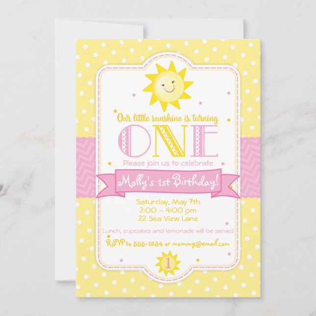 Invitación de primer cumpleaños de Sunshine (Anverso)