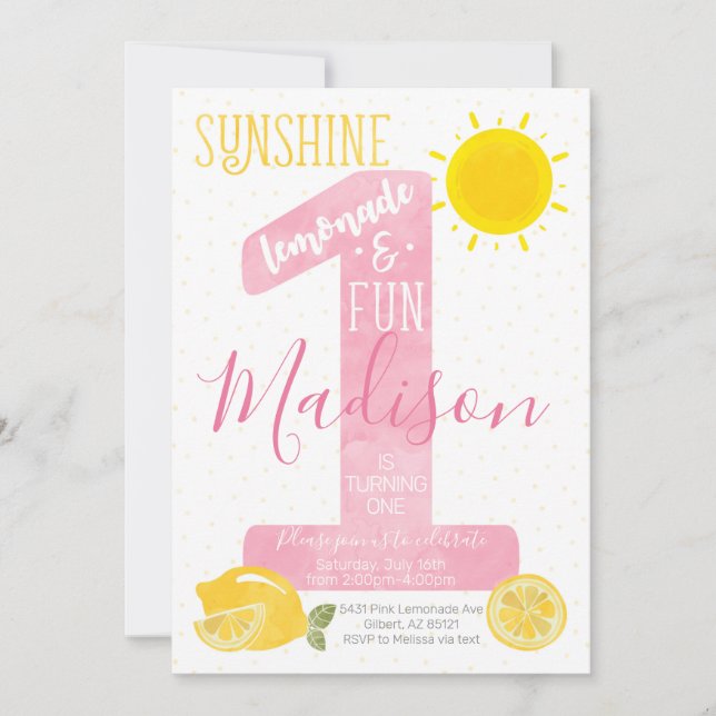 Invitación de primer cumpleaños de Sunshine Lemona (Anverso)