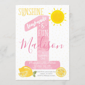 Invitación de primer cumpleaños de Sunshine Lemona