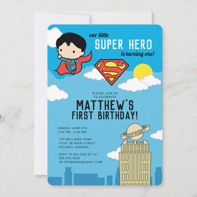 Invitación de primer cumpleaños de Superman Super  (Anverso)