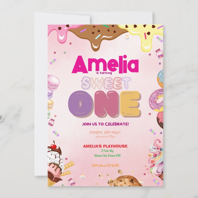 Invitación de primer cumpleaños de Sweet One | Con (Anverso)