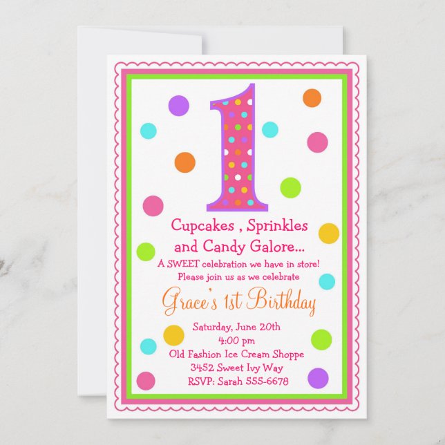 Invitación de primer cumpleaños de Sweet Surprise (Anverso)