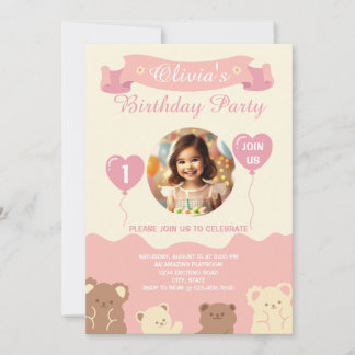 Invitación de primer cumpleaños de Sweet Teddy Bea