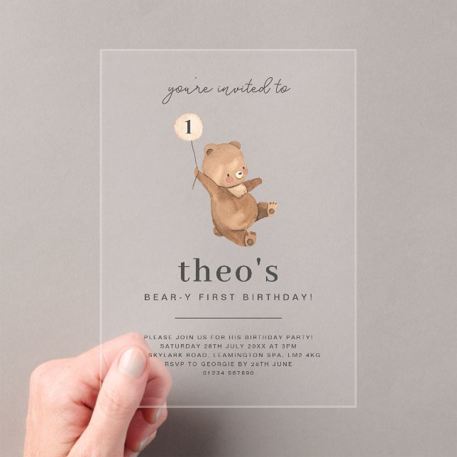 Invitación de primer cumpleaños de Teddy Bear (Insitu (portátil))