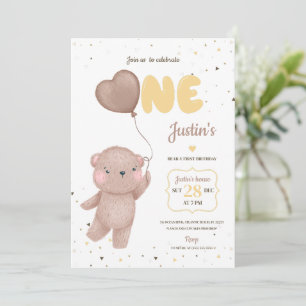 Invitación de primer cumpleaños de Teddy Bear