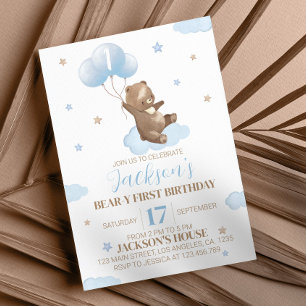Invitación de primer cumpleaños de Teddy Bear