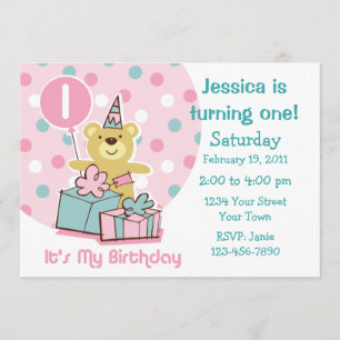Invitación de primer cumpleaños de Teddy Bear
