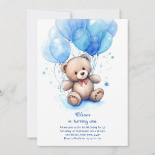 Invitación de primer cumpleaños de Teddy Bear Boy