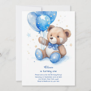 Invitación de primer cumpleaños de Teddy Bear Boy