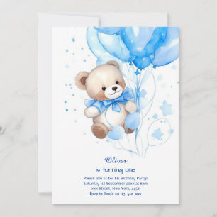 Invitación de primer cumpleaños de Teddy Bear Boy