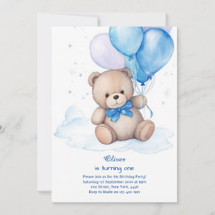 Invitación de primer cumpleaños de Teddy Bear Boy