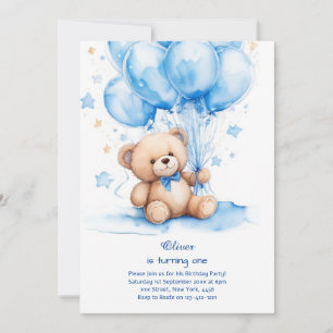 Invitación de primer cumpleaños de Teddy Bear Boy