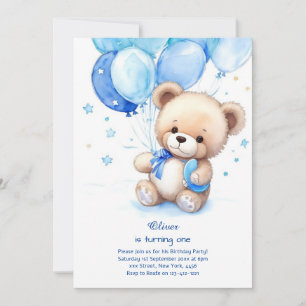 Invitación de primer cumpleaños de Teddy Bear Boy
