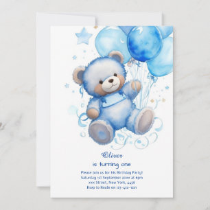 Invitación de primer cumpleaños de Teddy Bear Boy