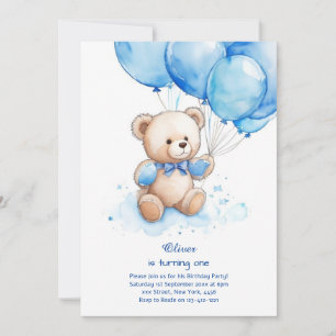 Invitación de primer cumpleaños de Teddy Bear Boy