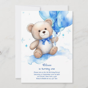 Invitación de primer cumpleaños de Teddy Bear Boy