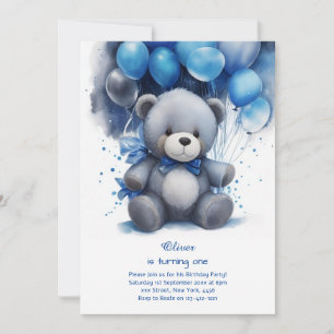 Invitación de primer cumpleaños de Teddy Bear Boy