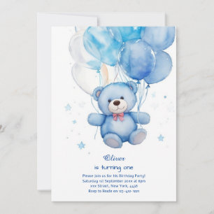 Invitación de primer cumpleaños de Teddy Bear Boy