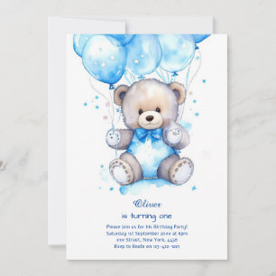 Invitación de primer cumpleaños de Teddy Bear Boy