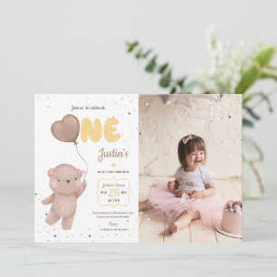 Invitación de primer cumpleaños de Teddy Bear con 