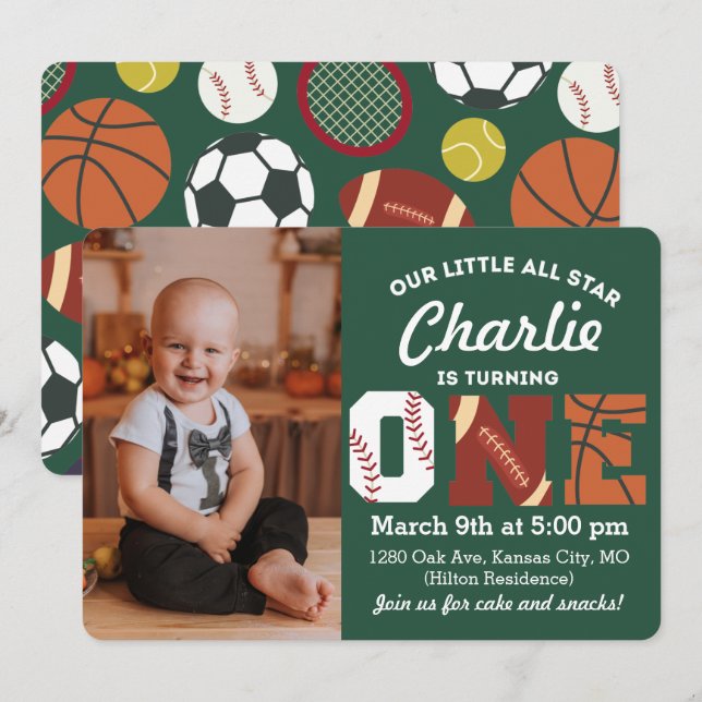 Invitación de primer cumpleaños de todas las estre (Anverso / Reverso)