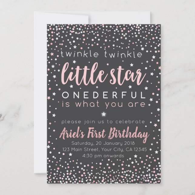 Invitación de primer cumpleaños de Twinkle Little  (Anverso)