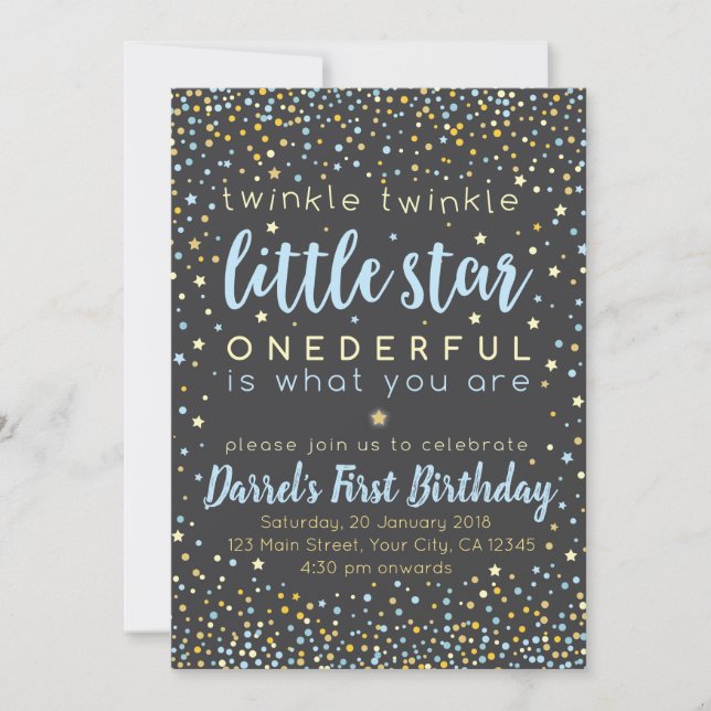 Invitación de primer cumpleaños de Twinkle Little  (Anverso)