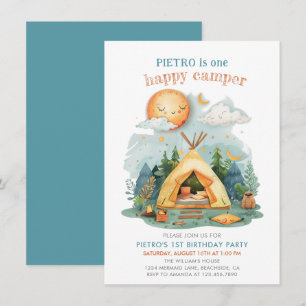 Invitación de primer cumpleaños de un Camper feliz