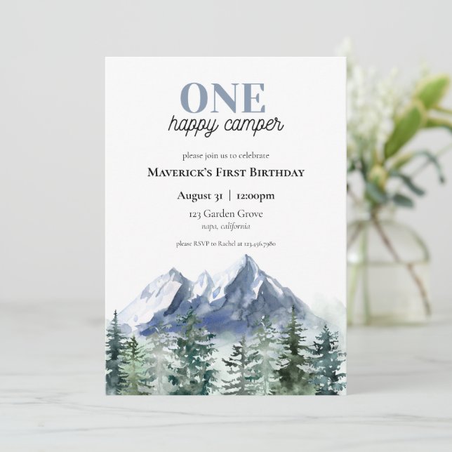 Invitación de primer cumpleaños de un Camper feliz (Anverso de pie)