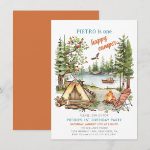 Invitación de primer cumpleaños de un Camper feliz