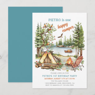Invitación de primer cumpleaños de un Camper feliz