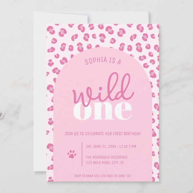 Invitación de primer cumpleaños de un Chica Pink W (Anverso)