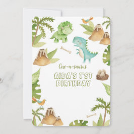 Invitación de primer cumpleaños de un dinosaurio a